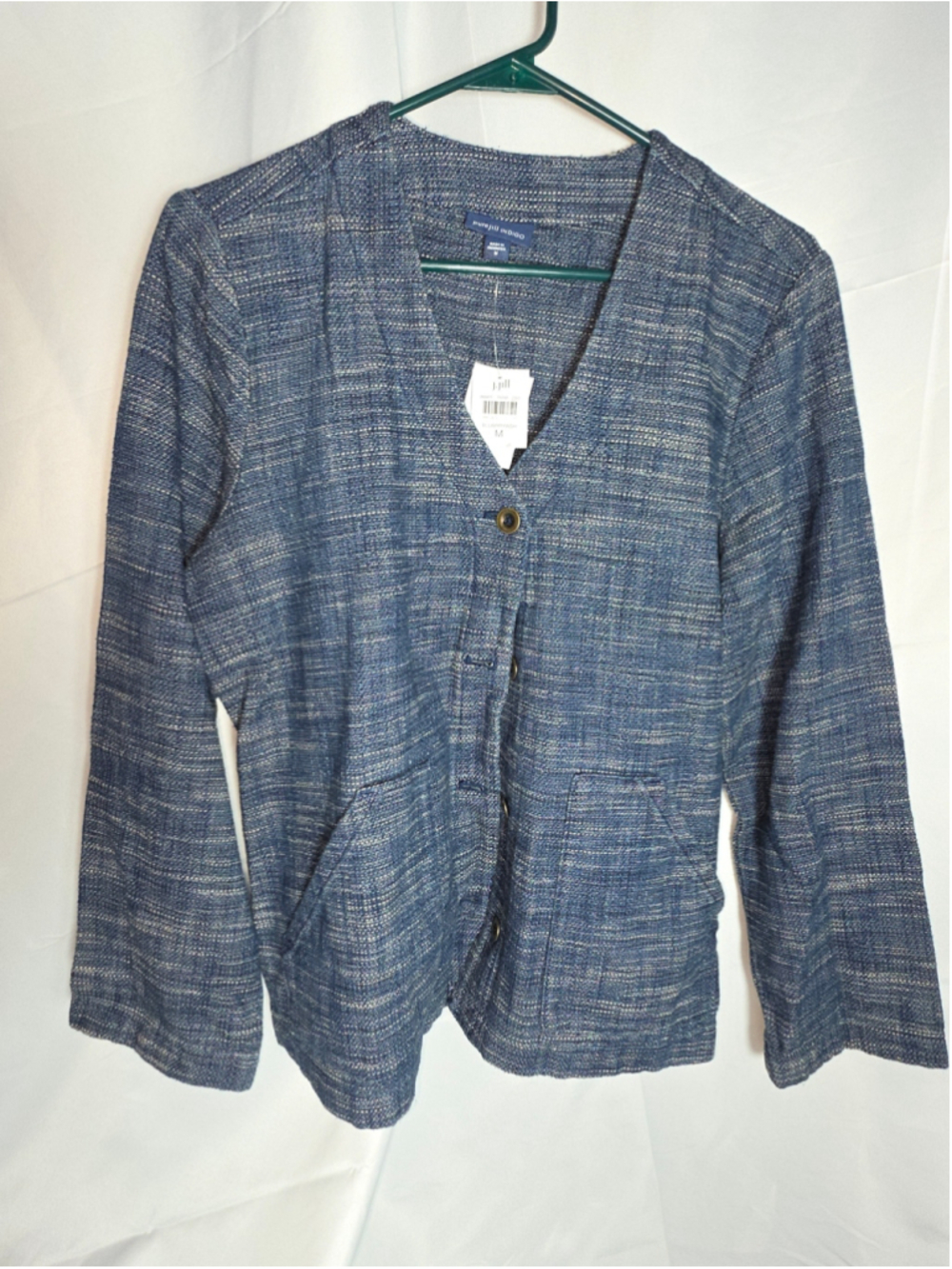 Women's J.Jill Pure Jill Indigo Cardigan M Blue White new fall casual blazer